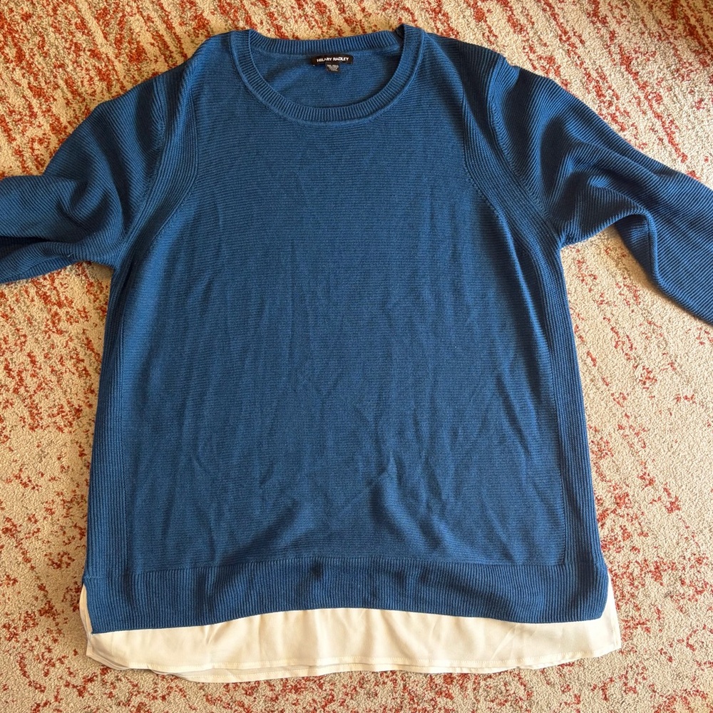 Hilary Radley Women’s Turqoise Blue and White Crewneck Sweater